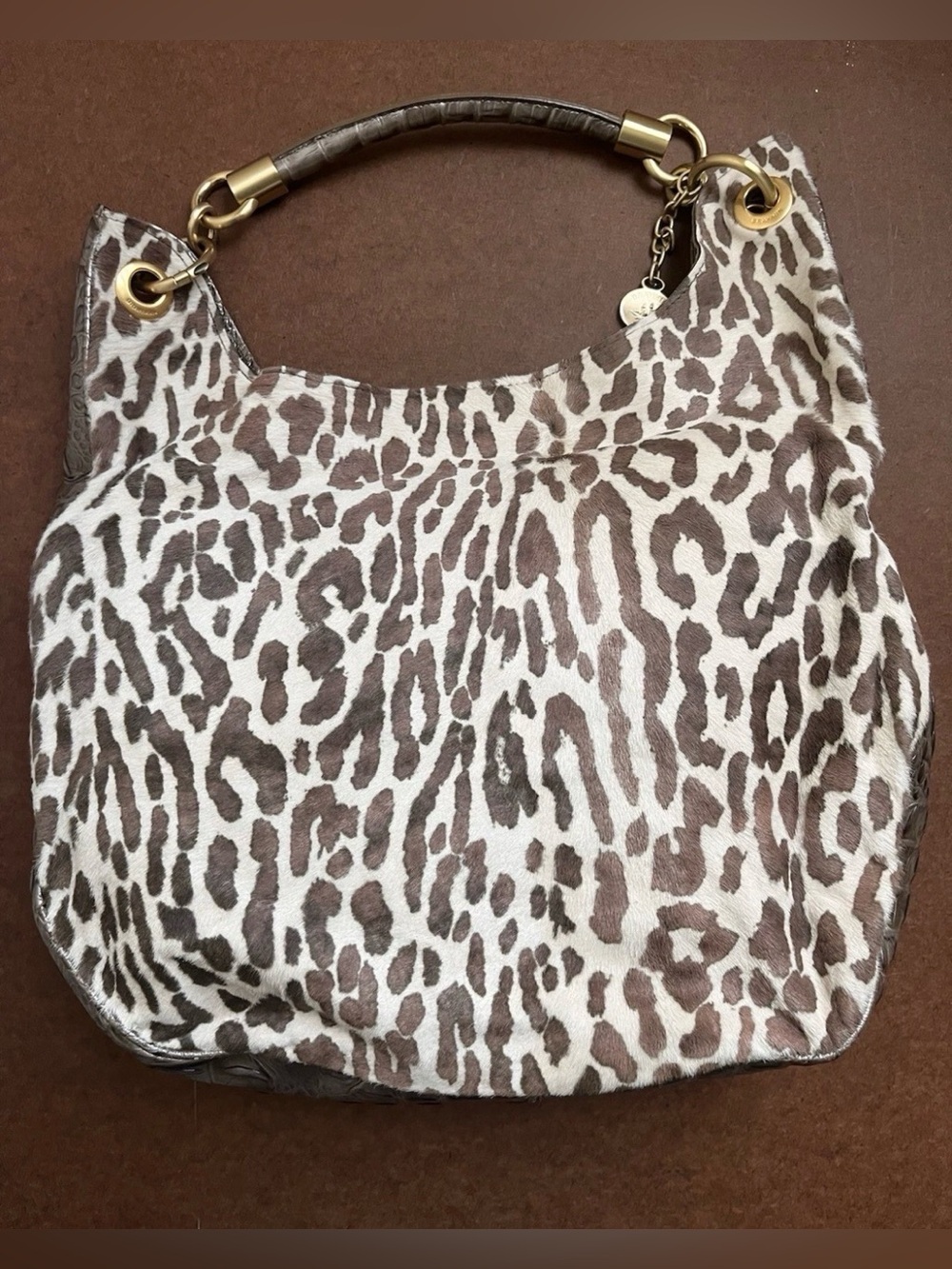 Brahmin Kathleen Exotic Leopard & Croc Leather Hobo Shoulder Bag Gold-tone  EUC - Picture 2 of 15